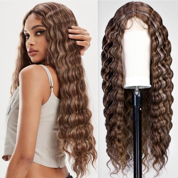 Lace front brown highlight loose deep wave wig main image 6